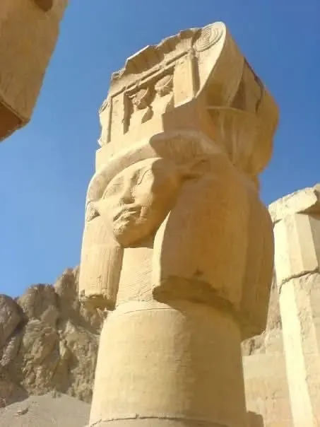 A carved Hathor column at the Temple of Hatshepsut in Luxor